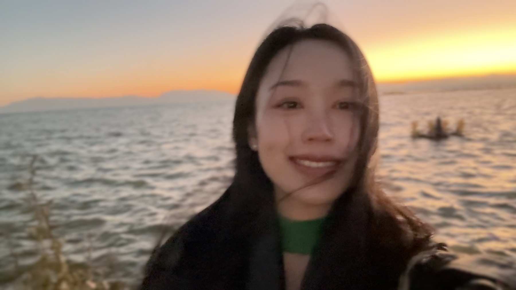 大米在日落的海边